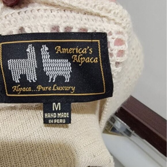 Womens Wool Cardigan Sweater Short Top Medium Hand Knit Crochet Boho Luxe Peru - Picture 4 of 6